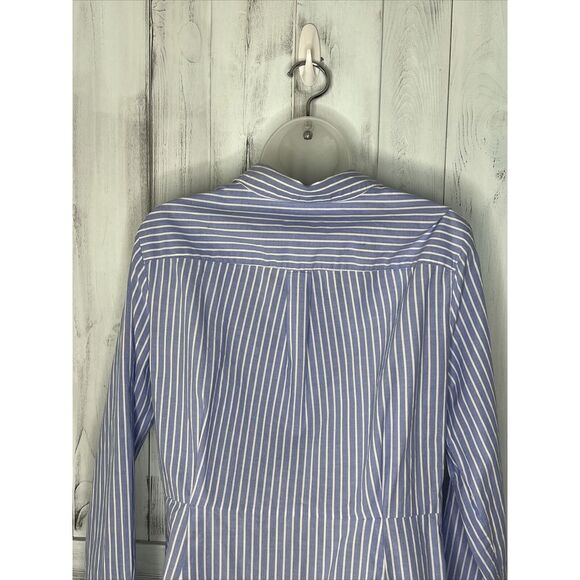 CALVIN KLEIN BLUE WHITE STRIPED LONG SLEEVE BUTTON UP TIE COTTON SHIRT DRESS 6? - Picture 7 of 15